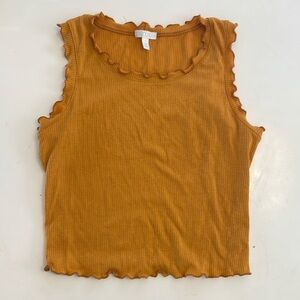 Mustard Yellow Scalloped Hem Crop Sleeveless Top